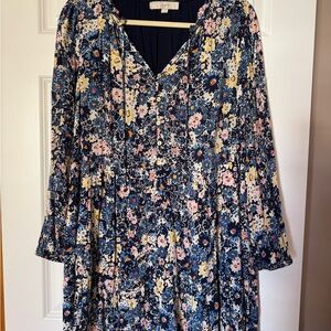 LOFT Navy Floral Dress Large